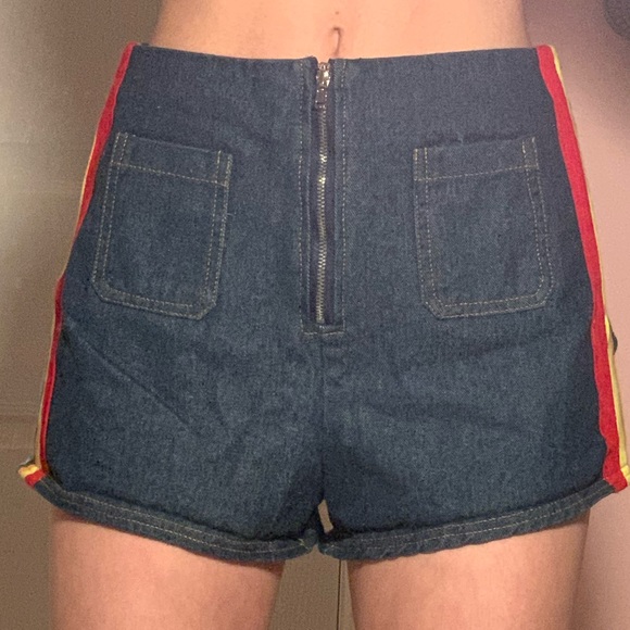 Rainbow Denim Zip-Up Shorts with Pockets - Picture 2 of 5